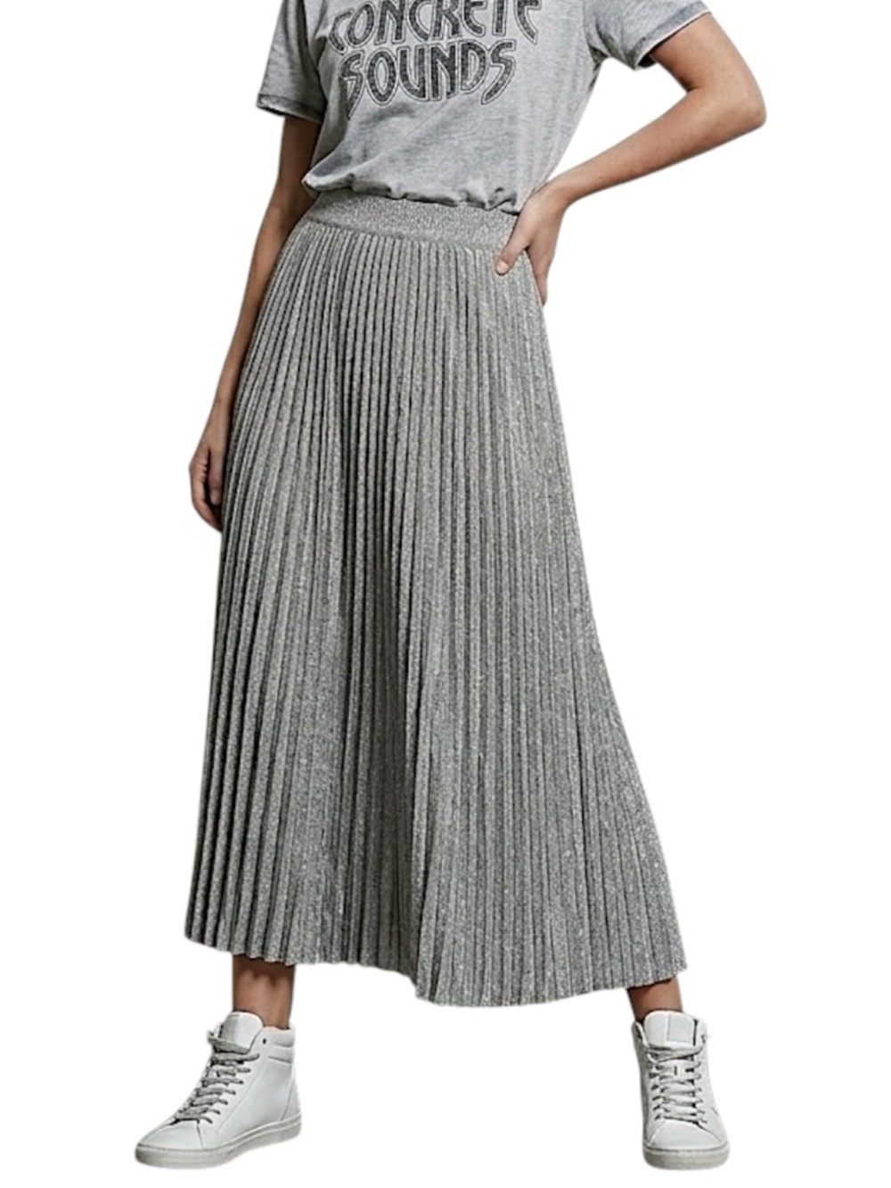 Karen by Simonsen crinkly metallic silver long minimalist pull on maxi skirt M